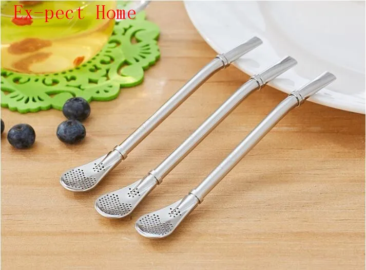 

DHL 500pcs practical Eco-Friendly Stainless Steel Drinking Straws Tea Strainer Cocktail Shaker Coffee Filtered Spoons