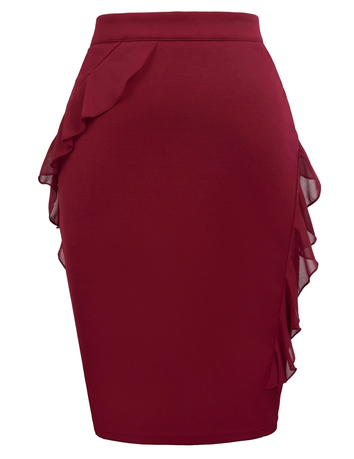 

stock red/black ruffles office work skirt knee length sexy slim wrap skirts elegant wedding party luxury pinup bodycon skirts
