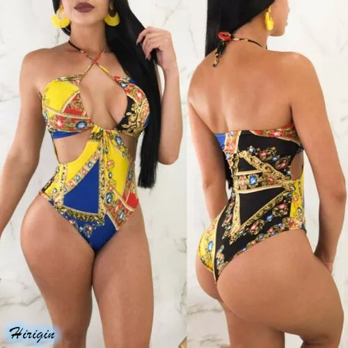 

Summer Women Sexy Print One-Piece Swimsuit 2019 new Women Sexy V-Neck Bandage Push-up Padded Skinny Swimsuit