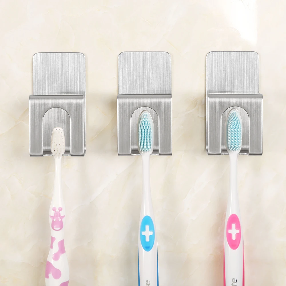 Stainless Steel Toothbrush Electric Toothbrush Holder Rustproof Polished Organizer Sticky Wall Mounted Bathroom Hanger Shelf5
