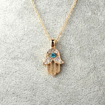 1PC Turkish Crystal Evil Eye Hand Hamsa Pendant Necklace Womens Color Jewelry Hollow Out Clavicle Link Chains