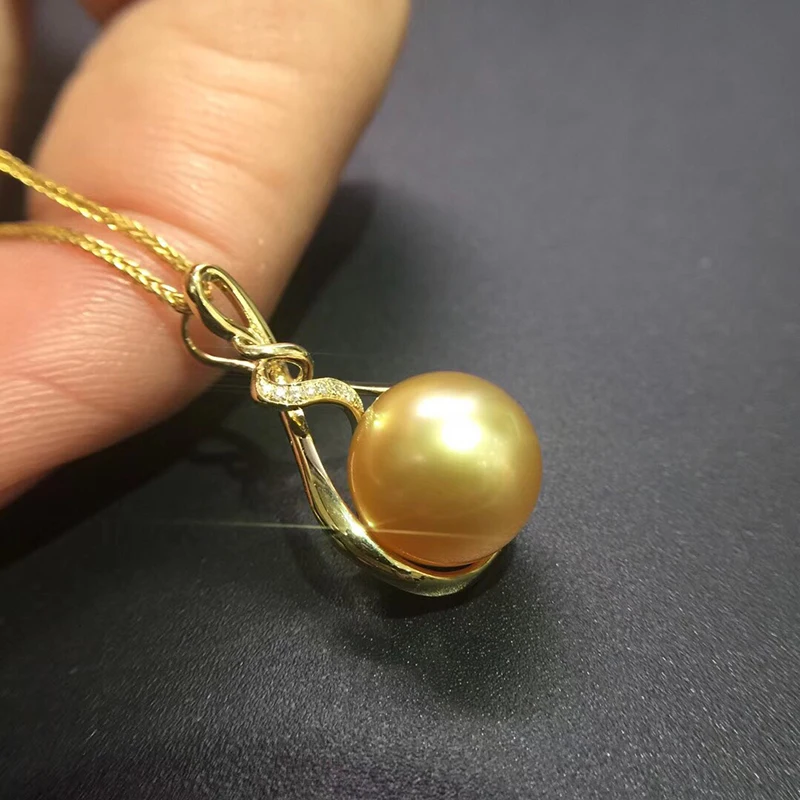 Sinya 18K Gold Real diamond pendant with southsea gold pearl fine necklace choker include au750 gold chains high quality  (6)