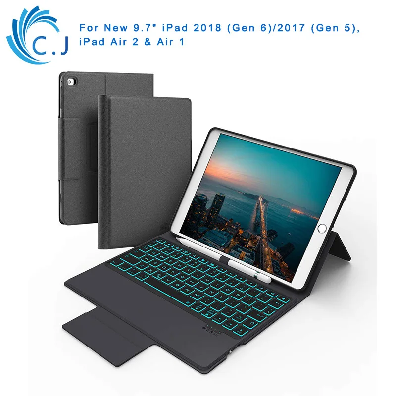 

Keyboard Case Backlit for Ipad Pro 9.7 ,Ipad Air 2&1,Pencil Holder ,Keyboard Cover Built-in Magnetic Stand with Auto Sleep/Wake