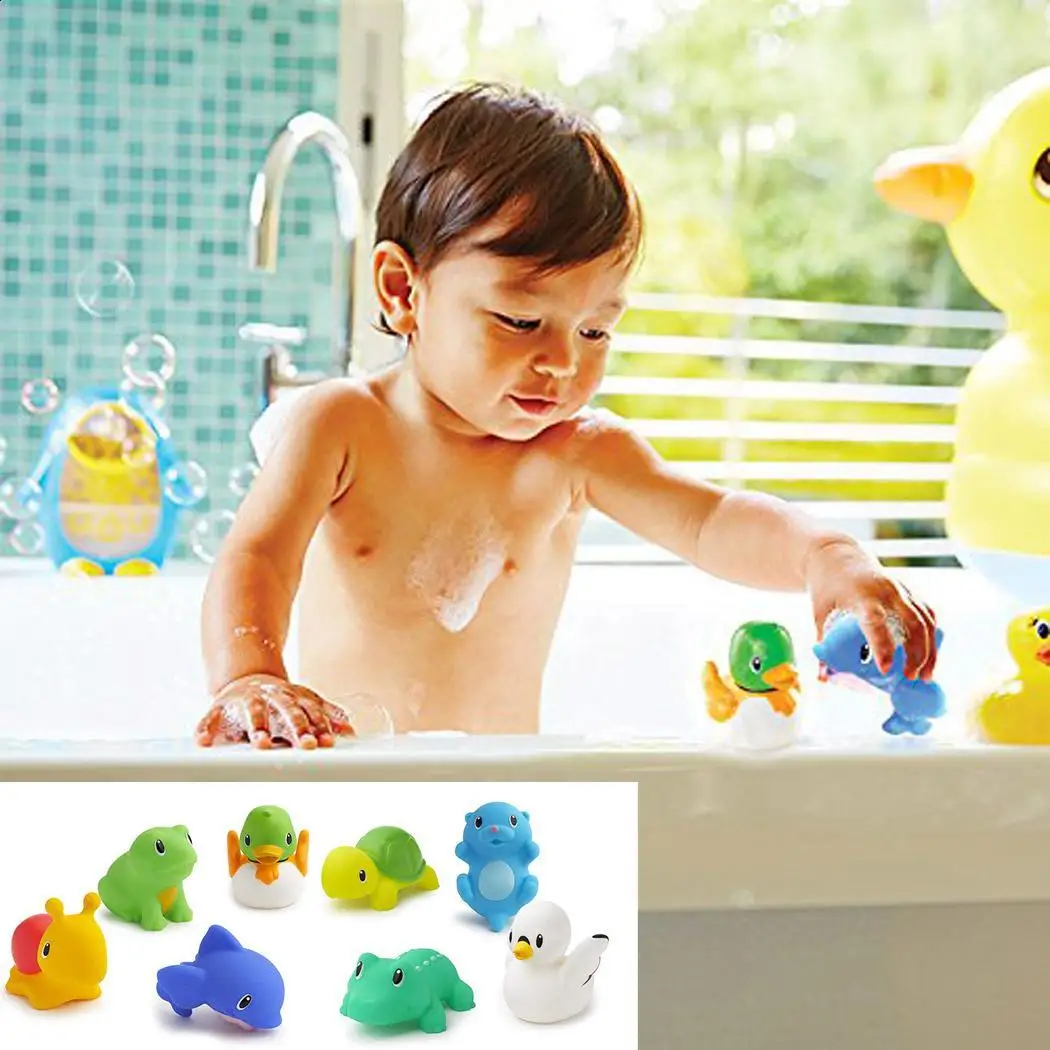 13 Pcs Mixed Animals Swimming Water Toys Colorful Soft Floating Rubber Duck Squeeze Sound Squeaky Bathing Toy For Baby Bath Toys
