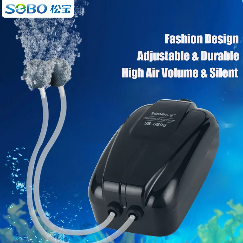 

SOBO Ultra Silent Air Pump For Aquarium Fish Tank Double Outlets Oxygen Pump Adjustable Durable Pump Black Body High Quality
