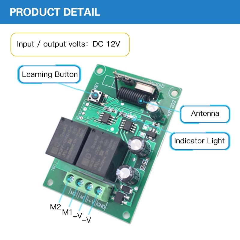 Switch current direction 433MHz Remote Control Switch DC 12V Relay Receiver Module RF For garage door gate curtain motor Switch current direction 433MHz Remote Control Switch DC 12V Relay Receiver Module RF For garage door gate curtain motor