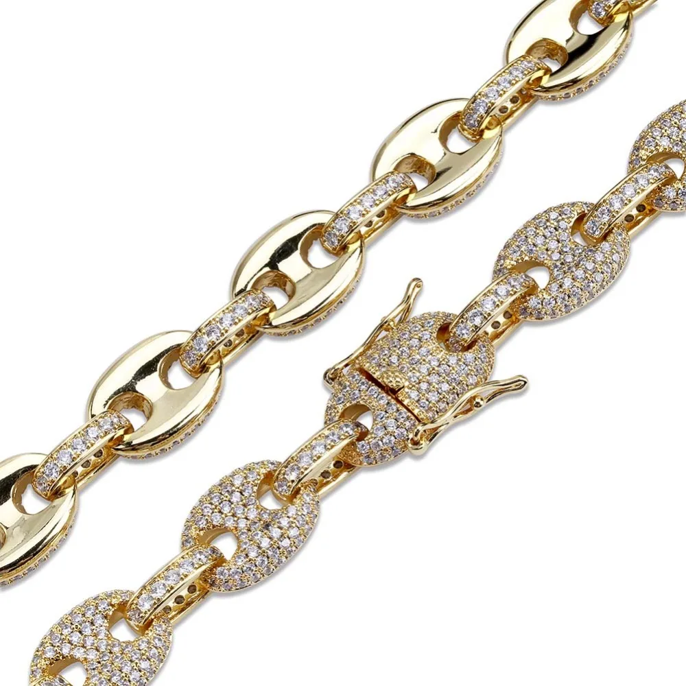  TOPGRILLZ 12 MM solide or argent couleur cubique Zircon lien collier Bling hommes Hip hop bijoux cu