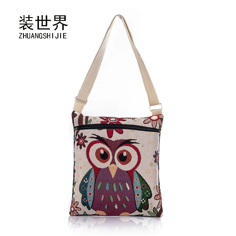 

Embroidery Women Messenger Bags Cartoon Owl Printed Shoulder Flap Bag Female Canvas Small Crossbody Bag bolsos mujer BB006