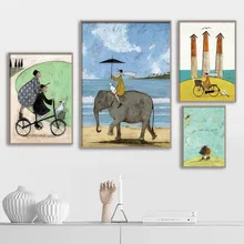 Абстрактная фигура слон морской пейзаж картина маслом настенная живопись на холсте плакаты и принты настенные картины для гостиной