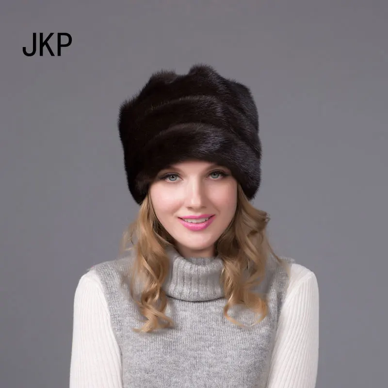 JKP 2018 русская зимняя меховая шапка из натуральной норки для женщин с головным