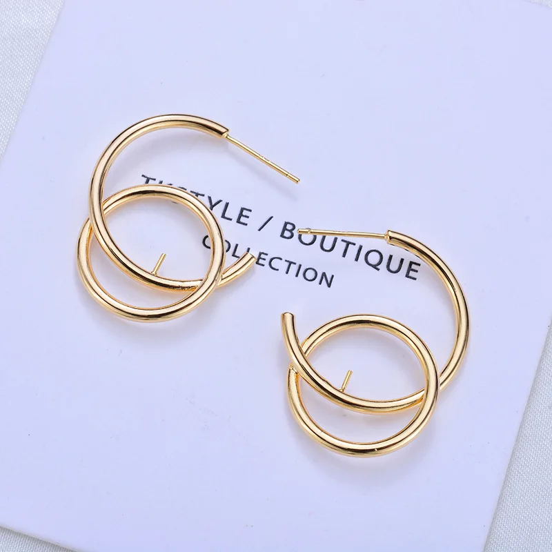 178) 6 шт 30 мм 24K золото цвет латунь круглый с маленькими кругами серьги-гвоздики Высокое качество Diy ювелирных изделий Аксессуары