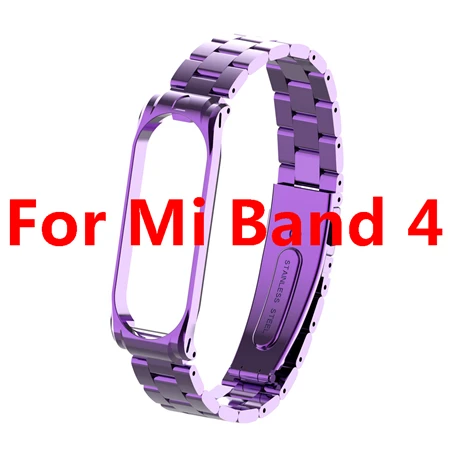 Браслет из нержавеющей стали, ремешок для Xiaomi mi, браслет 4, металлический твердый mi Band 3, ремешок для Xiaomi mi, ремешок 3, сменный ремешок для смарт-часов - Цвет: Purple For Band 4