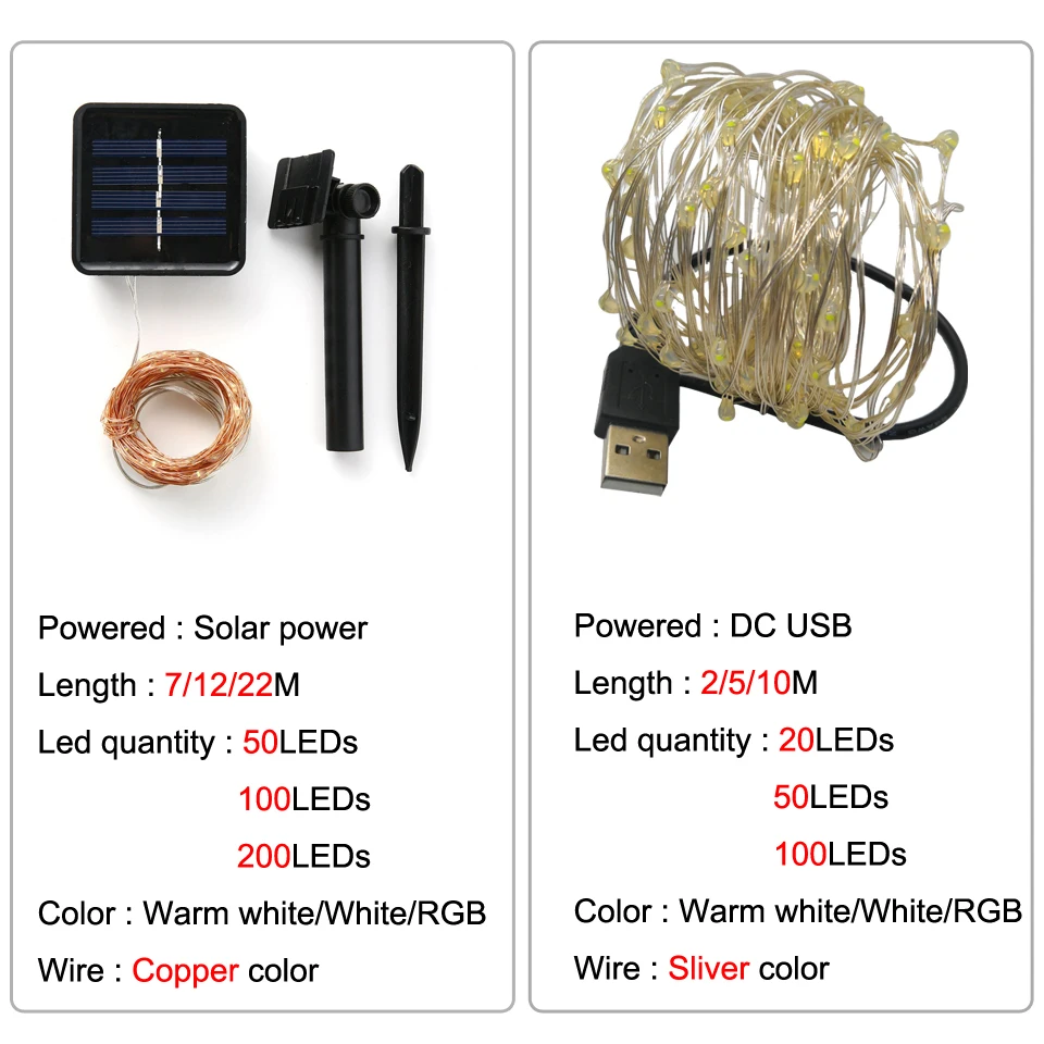 Гирлянды на солнечных батареях 22 м 12 м 5 м 2 м USB Волшебная светлая гирлянда Гирлянда для дома, Рождества, свадьбы, вечеринки, светильник для