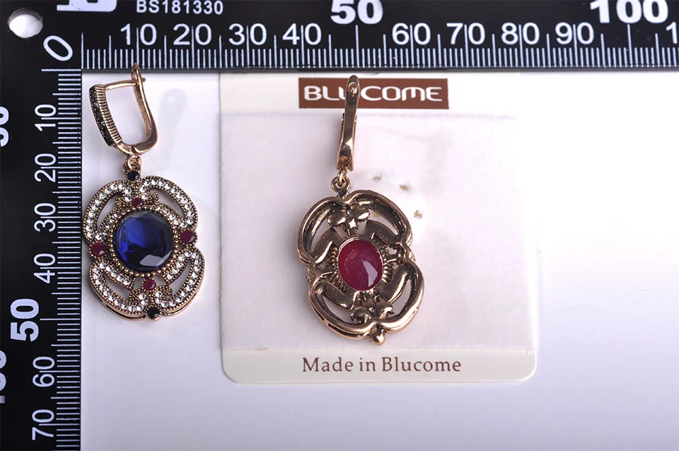 Blucome Винтаж турецкий Стиль ожерелье из смолы серьги, кольцо, ювелирные изделия набор кристалл для Для женщин день памяти ежедневно украшение одежды