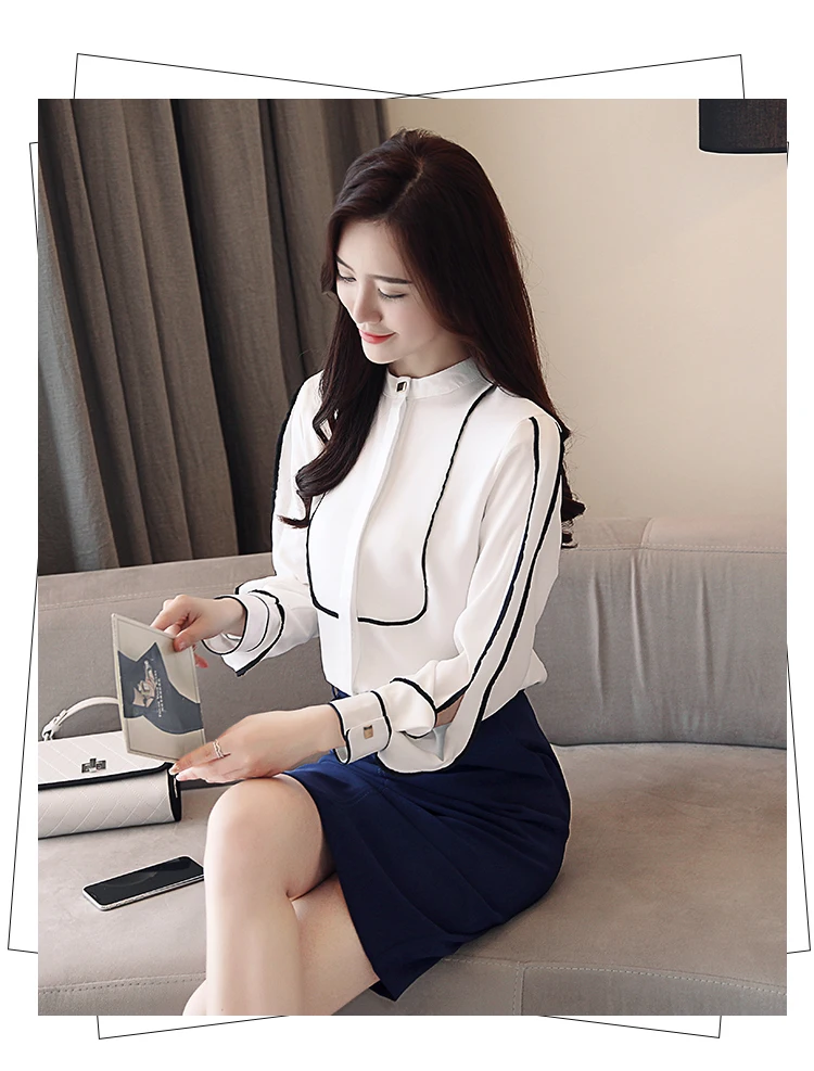 Dingaozlz Офисная Женская белая шифоновая блузка с длинными рукавами в полоску Топы корейская модная женская одежда Блуза женская шифоновая рубашка