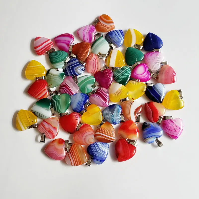 

Wholesale 30pcs/lot good quality mixed stripe onyx heart shape Natural stones pendants for jewelry making free shipping 20mm