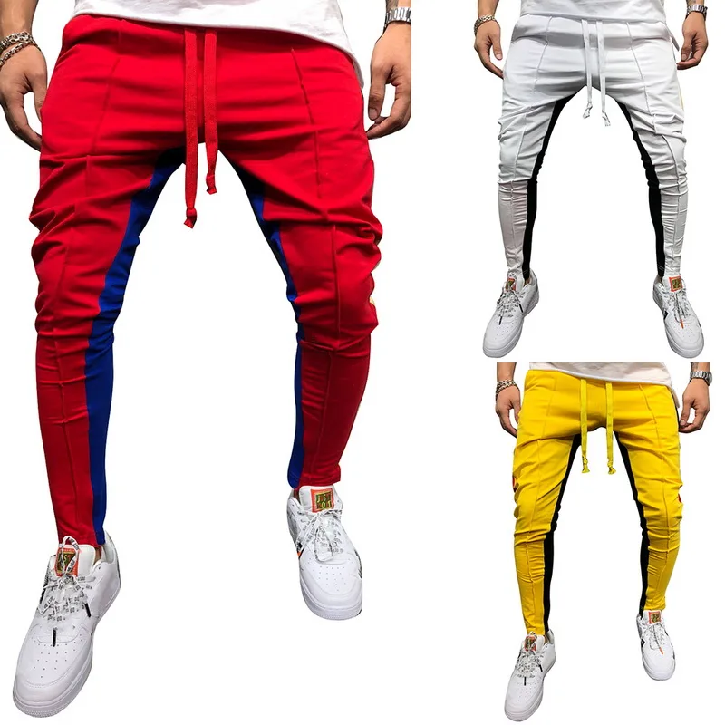 

2019 Fashion Solid Men Joggers Hip Hop Striped Pantalon Homme Casual Drawstring Long Pants Men Summer Pleated Pencil Sweatpants