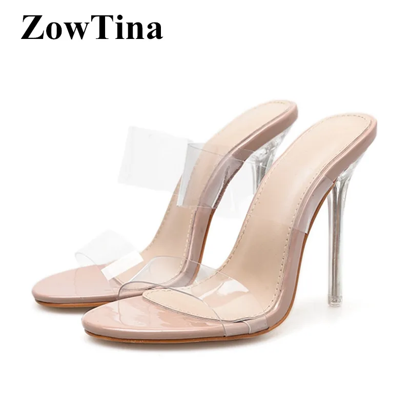 

2019 Fashion Nude Women Slippers Transparent PVC High Heels Summer Shoes 10cm Thin High Heels Slides Outdoor Sandalias Stilettos