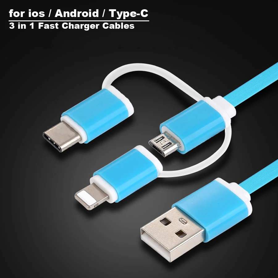 Новый кабель Micro USB type C 8pin 3 в 1 для iPhone 7 6 S Plus iOS 10 9 8 Android Xiaomi LG 2 4 быстрое заряднеое