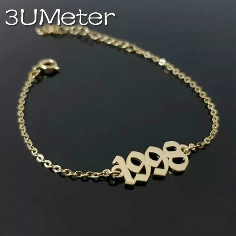 

3UMeter Custom Old English Numbers Date Anklet Bracelet Personalized Anklet Bracelet 1980 To 2019 Gift for Her-Unique Jewelry