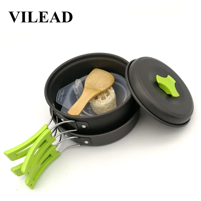 

VILEAD 1-2 Person Outdoor Portable Combination Camping Pot Set Ultra-light Split Tableware Anecdote Dinnerware Aluminum alloy