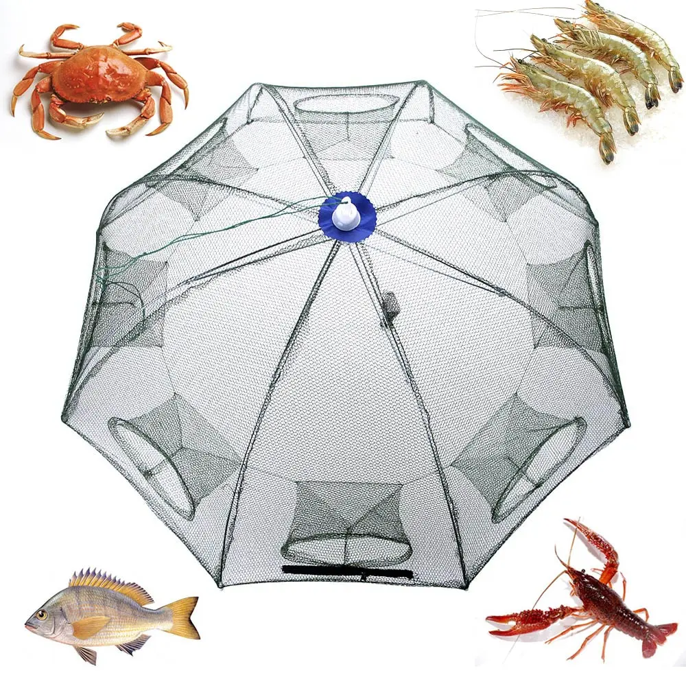 

Fishing Net Portable Hexagon 8 Hole Automatic Fishing Shrimp Trap Net Fish Minnow Crab Baits Cast Mesh Net 93 * 93cm Nylon