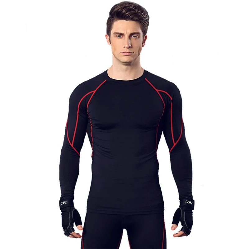 Mens Long Sleeve Shirt Slim Fit Fitness Compression Shirt Gyms