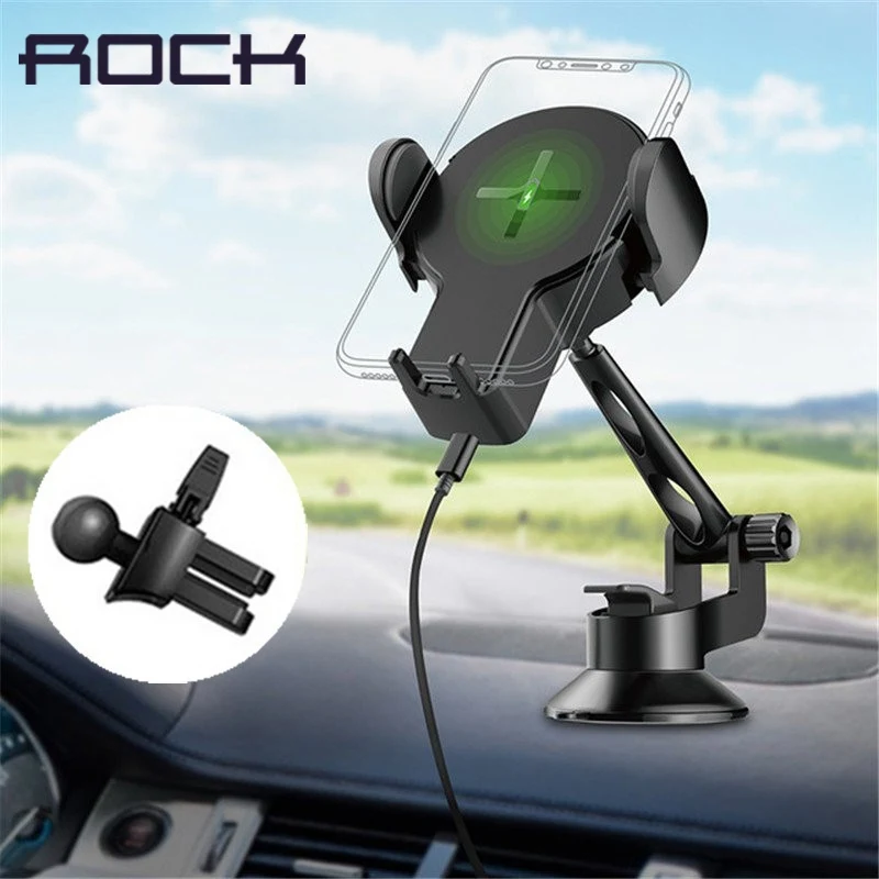 

Rock 2 in 1 Car Qi Wireless Fast Charger Dashboard Windshield Phone Holder Stand for iPhone 8/X/8Plus For Galaxy S8/Note8