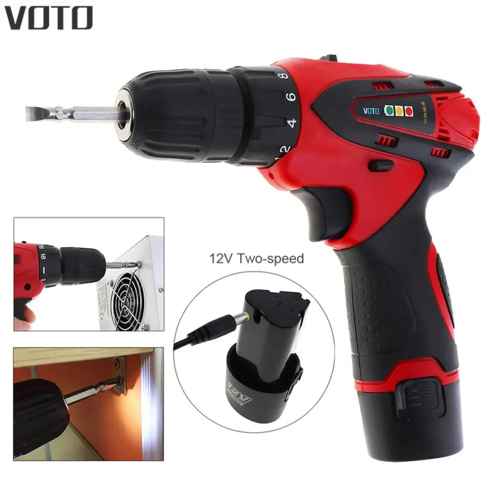 Электрическая отвертка VOTO AC 100-240 V Cordless 12 V с кнопкой регулировки двух скоростей для пробивая/обрабатывая винтов