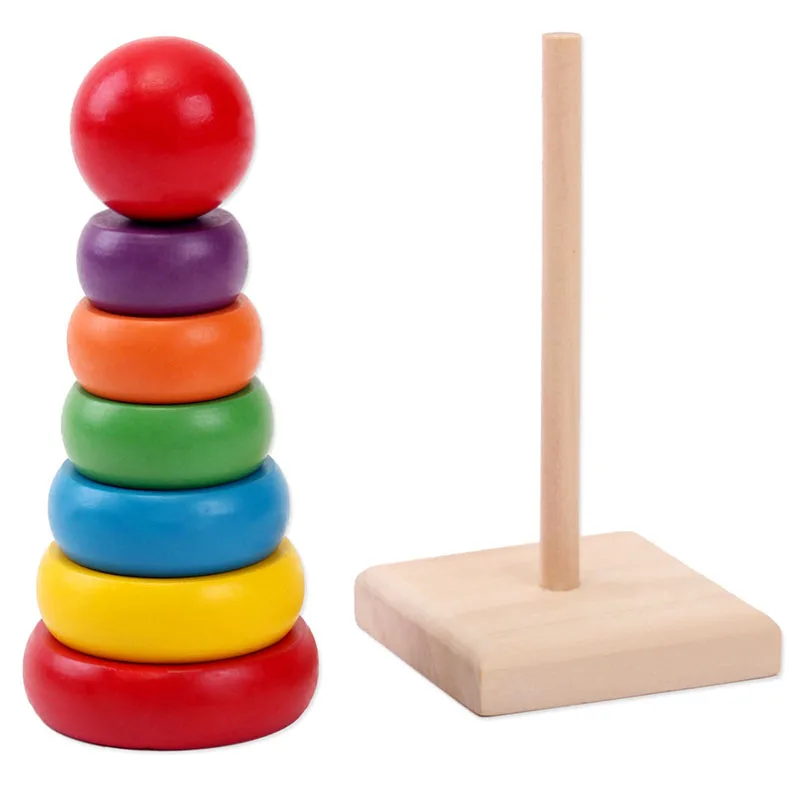 Cute 3D Puzzle Wooden Toys for Children Kids Rainbow Circle Rings Stack