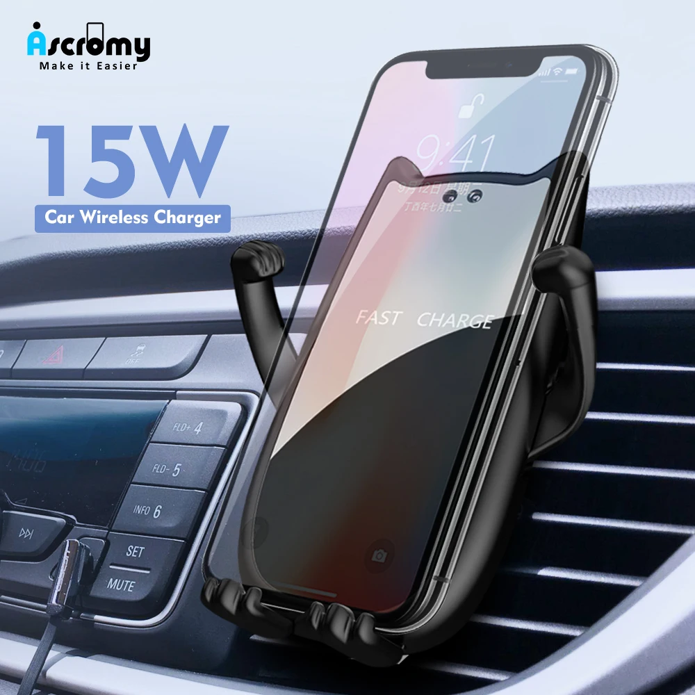 

Ascromy 15W Car Wireless Stand Charger Mount For Xiaomi mi 9 Mix 3 2s Huawei P30 Mate 20 Pro Mate RS Air Vent Infrared induction