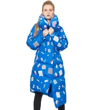 Высокое качество Зима Италия модные женские Асимметричные Длинные пуховые пальто с принтом женские Нерегулярные Белые парки на утином пуху