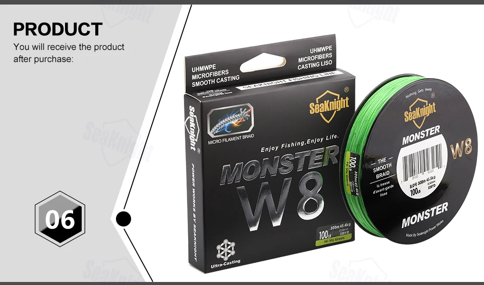 SeaKnight W8 Fishing Line 8 Strands Multifilament Fishing PE Line 8 Weaves Strong Braided Wire 20LB 40LB 80LB 100LB 300M