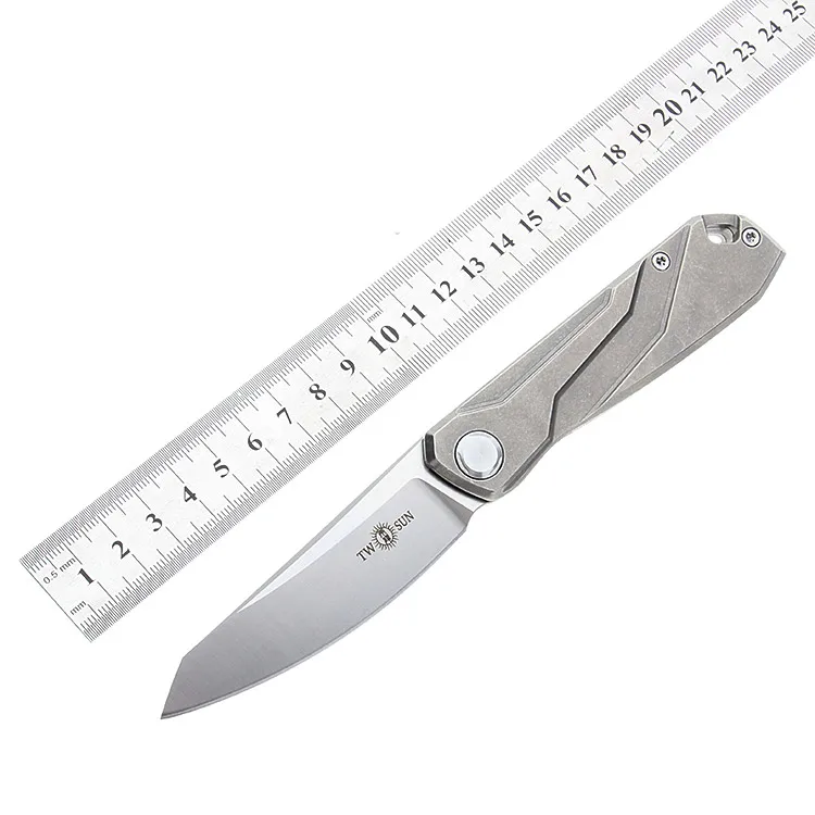 

TWO SUN TS07 Flipper ball brearing folding knife D2 blade titanium handle Pocket knives outdoor Survival EDC Tools