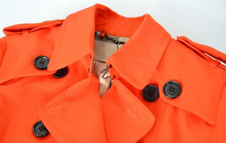 #3304 Khaki Orange Double Breasted Adjustable Waist Short Treach Coat For Women Lotus Leaf Elegant Fashion High Quality Tide