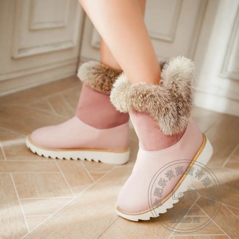 

Plus Velvet Ankle Korean Lovely Flat Fashion Matte Round Toe Solid Color Snow Boots Platform Women Rubber Slip On Japanese Style