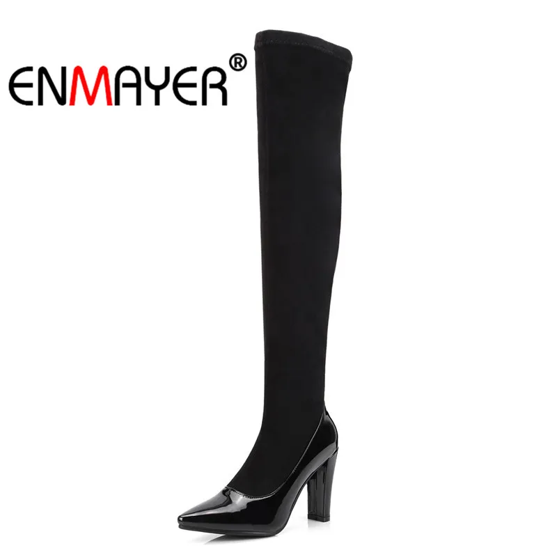 

ENMAYER Fashion black new women boots Over The Knee Boots Women Shoes Winter Flock Pointed toe ladies boots High heels CR795