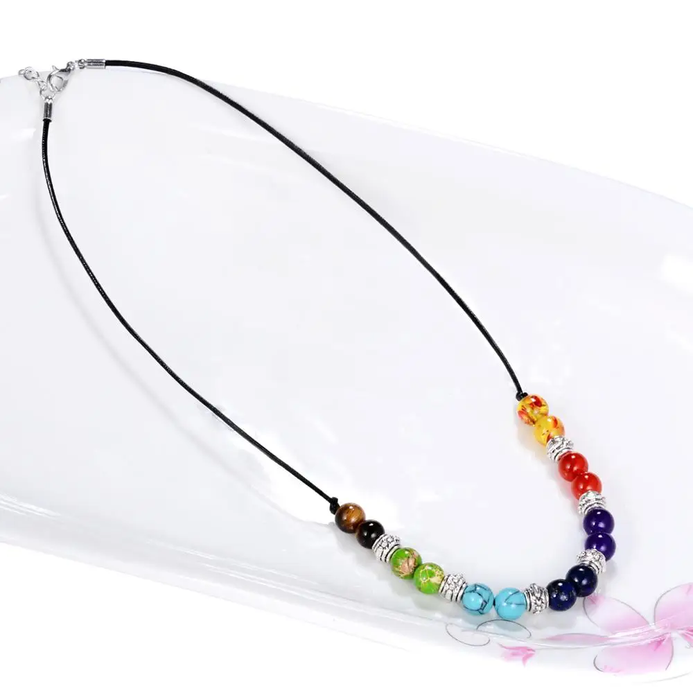 Чакра ожерелье 7 видов цветов натуральный камень бусы Подвеска женские и мужские аксессуары и украшения