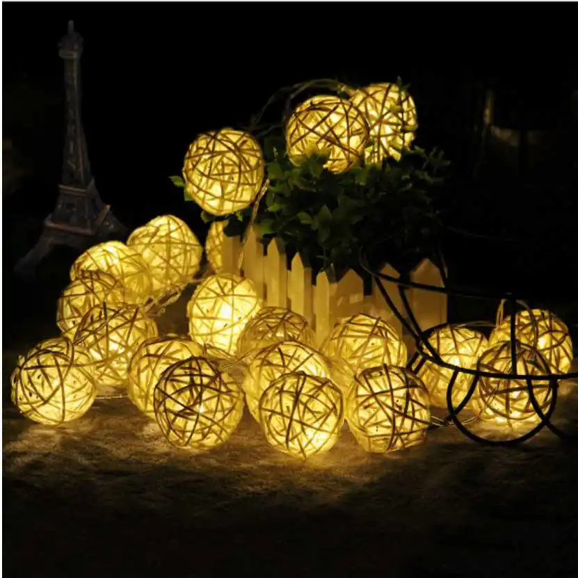 

3M 4CM 20 Rattan Balls LED Fairy String Lights Holiday Christmas Lighting Outdoor Wedding Party Decor Warm String Light