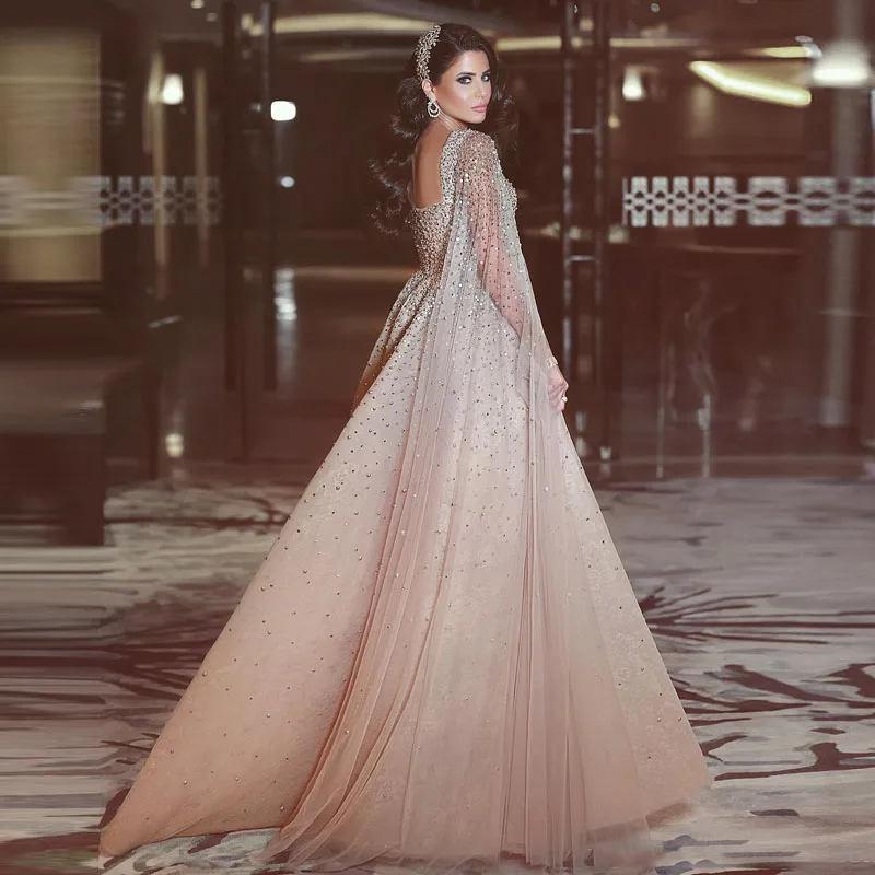 Потрясающие арабские Длинные вечерние платья цвета шампанского, привлекательные расшитые блестками платья Феи для выпускного вечера от кутюр, официальное вечернее платье