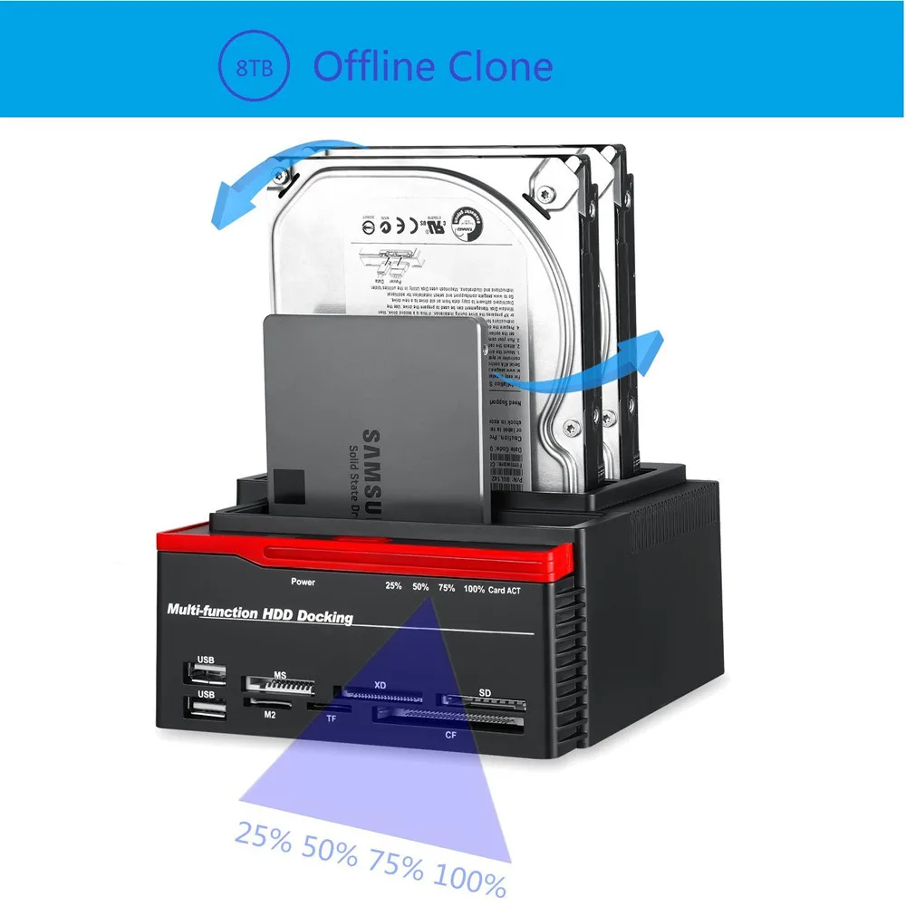 Мульти Функция внешний три отсека USB 3,0 SATA IDE/SATA 2," 3,5" жесткий диск SSD док-станция с 2-Порты и разъёмы usb-хаб кард-ридер