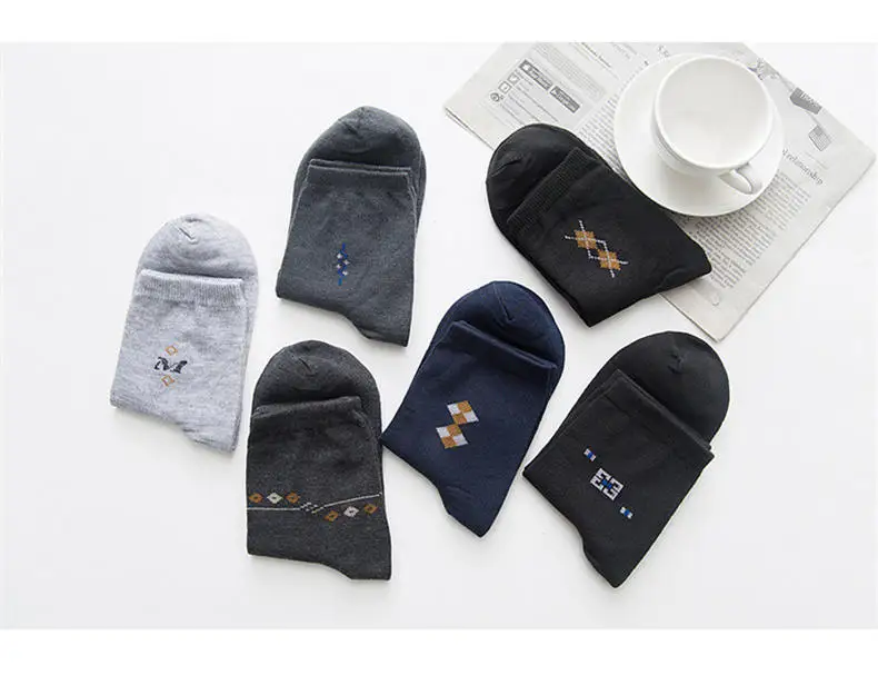 5pairs Lot Men socks Striped Plaid Diamond Solid Socks Men Combed Cotton Calcetines Largos Hombre Breathable Male Socks Business 09