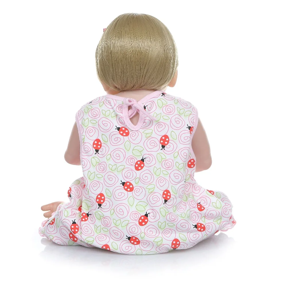 NPK 56 см кукла bebe reborn baby girl волосы блонд новорожденный силикон для всего тела