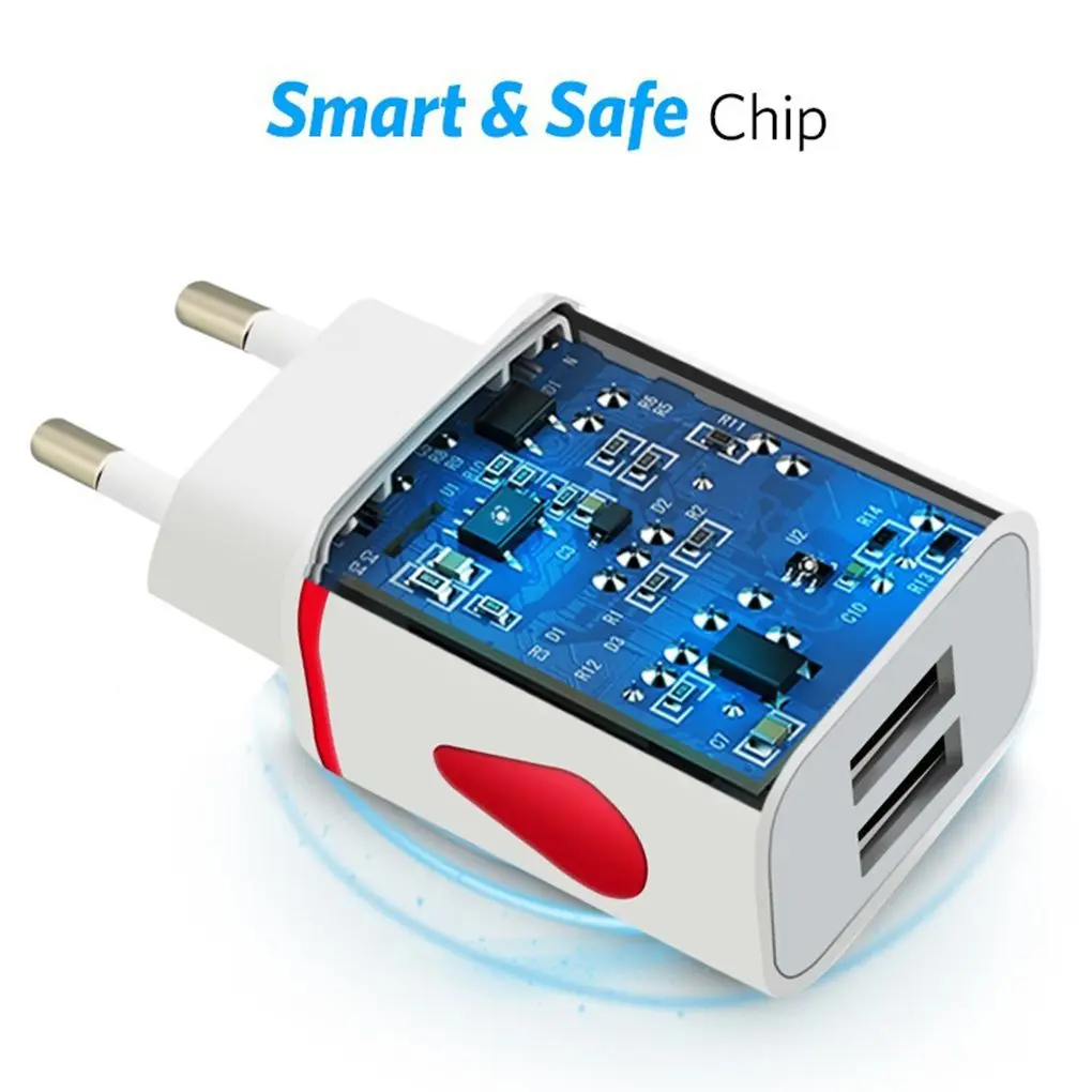2.1A 5 V المزدوج منافذ USB مصباح ليد شاحن يو اس بي محول حائط الهاتف المحمول مايكرو البيانات قابس شحن