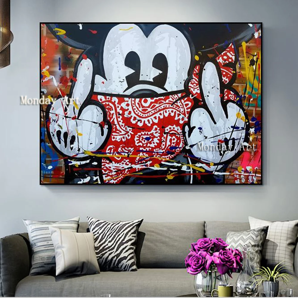 KK hand-painted-graffiti-pop-art-alec-cartons-on-canvas-painting-good-for-bar-decoration