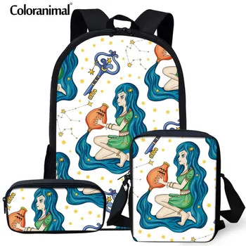 

Coloranimal Pretty Girl Backpack Zodiac Girl Mochila Schoolbag Orthopedic Travel Rucksack for Teenager Boy Kids Set Back Pack