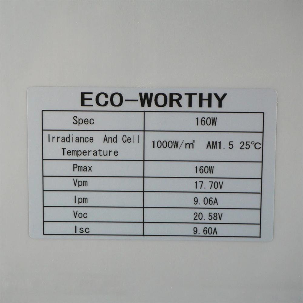 ECO-WORTHY 160W 18V Гибкая монокристаллическая солнечная панель для 12V батареи RV лодки автомобиля дома