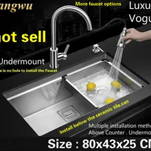 Роскошная кухонная ручная раковина одинарная мойка большие модные пищевые продукты длительного хранения 304 нержавеющая сталь Горячая 800x430 мм