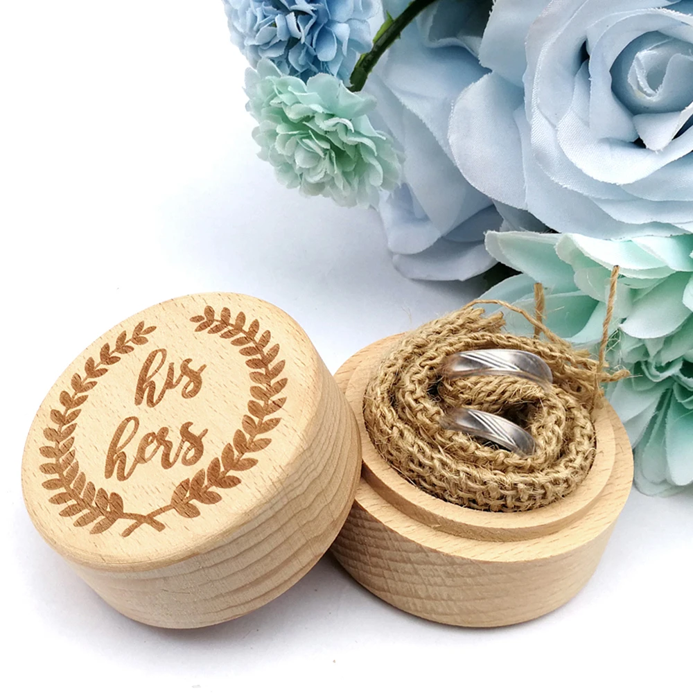 

Creative Wood Round Ring Box Wedding Ring Box Wedding Ring Bearer Engraved logo Wooden Personalized Ring Box