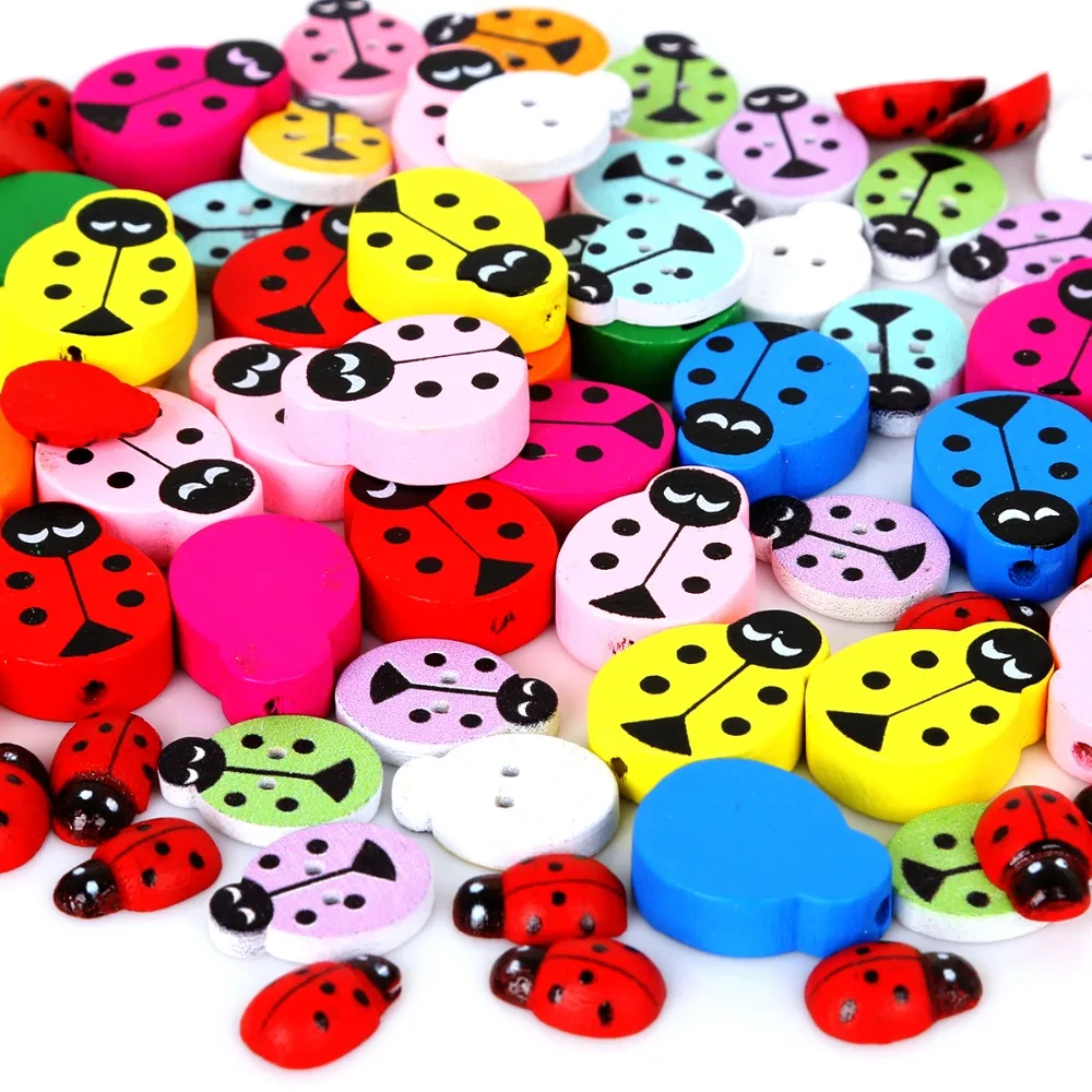 Colorful Round/Animal Natural Wood Buttons 50PCs Mix Shape Pattern Decorative Buttons 2-Holes for Sewing Scrapbooking Craft DIY